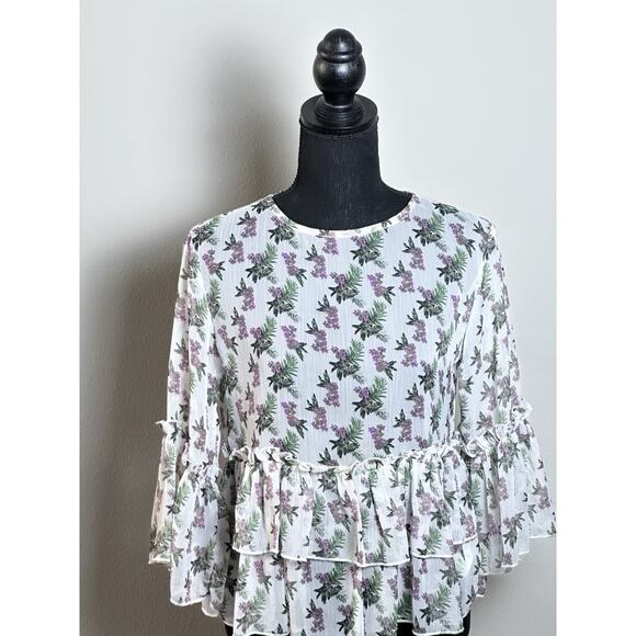 Buffalo David Bitton Women's Floral Print Top Size S Boho Flare Sleeve Top - Picture 4 of 16